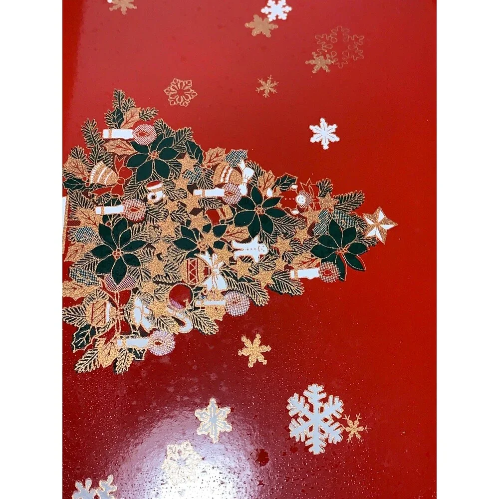 vintage 3 Piece Christmas Serving Laqure Tray Set  in Box